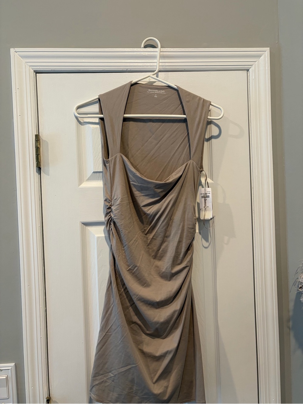 Abercrombie & Fitch Taupe Ruched Cowl Neck Mini Dress